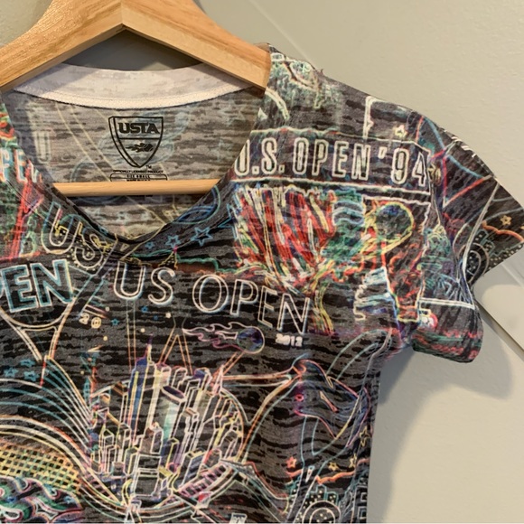 USTA US Open Collage Blackout Black Burnout Print Short Sleeve T-Shirt Size S - Picture 6 of 8